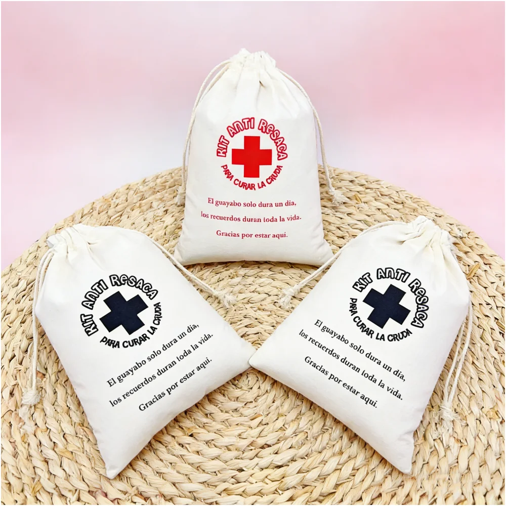 25 Bolsas con Cordón para Kit Antiresaca, Diseño México, para Despedida de Soltera