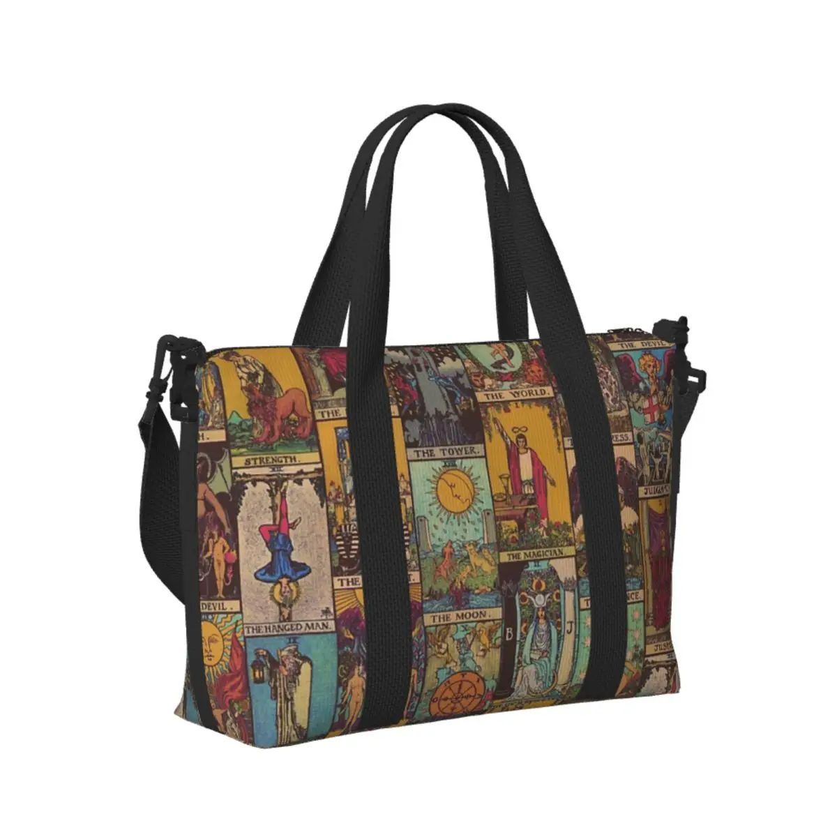 

Custom The Major Arcana Of Tarot Vintage Patchwork Beach Travel Bag Tote Bags for Gym Yoga Women Shopping Duffle Shoulder Bag