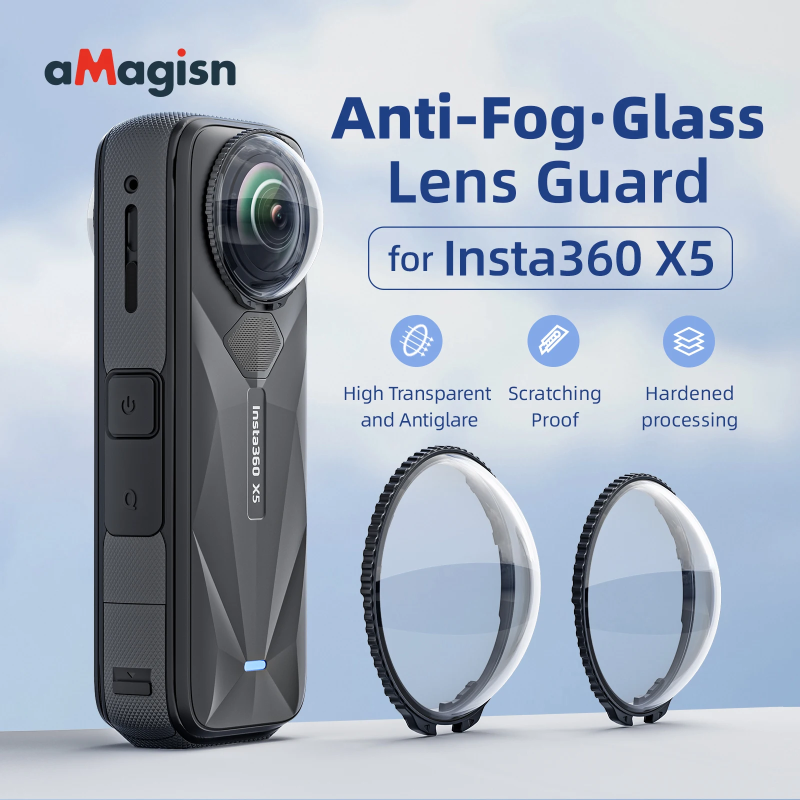aMagisn X5 Premium Lens Guards Upgraded Anti-Fog Scratch-Resistant Protection Design for Insta360 X5 Accessories