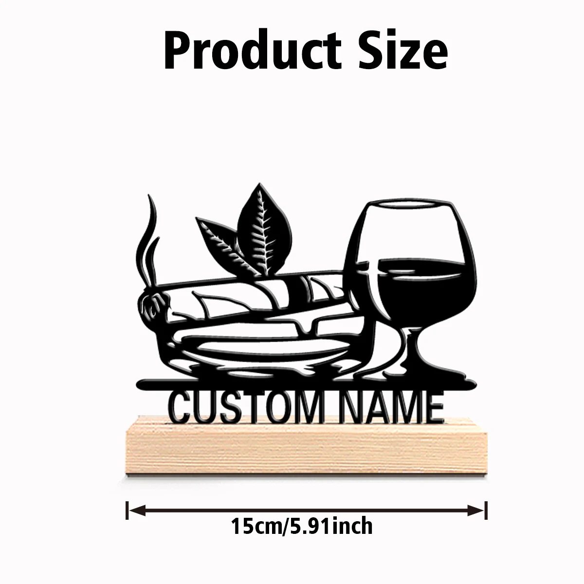 1pc Weird Personalized Custom cigar Metal Statues Wooden Base Wall Decor for Kitchen Dining Room Modern Rustic Home Style