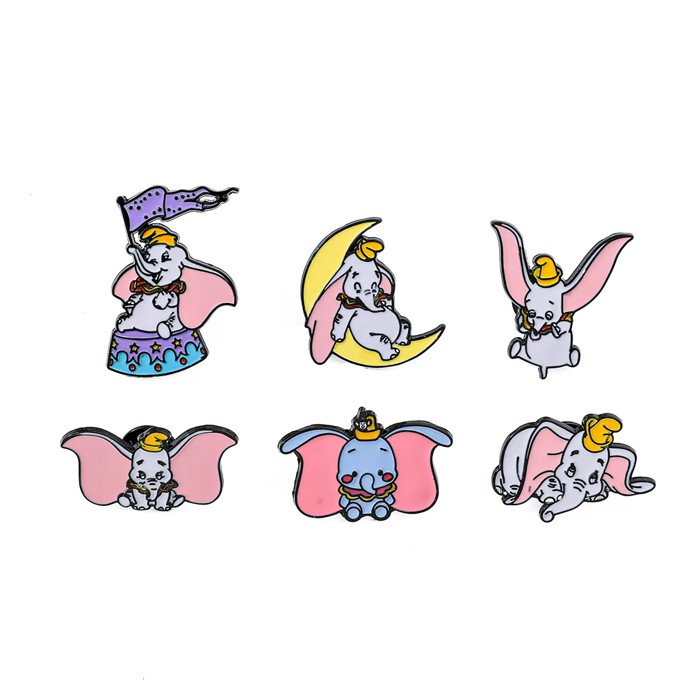 6 Pcs Anime Dumbo Brooch Cute Elephant Enamel Pin Metal Badge Jewelry Clothing Backpack Accessories Festive Gifts