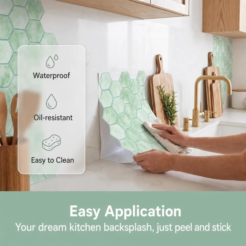 2PCS Soft Light Tone Hexagon Tile Sticker Matte Surface Anti Slip Self Adhesive Tile Cover PVC Water Proof Wall Sheet Sticker