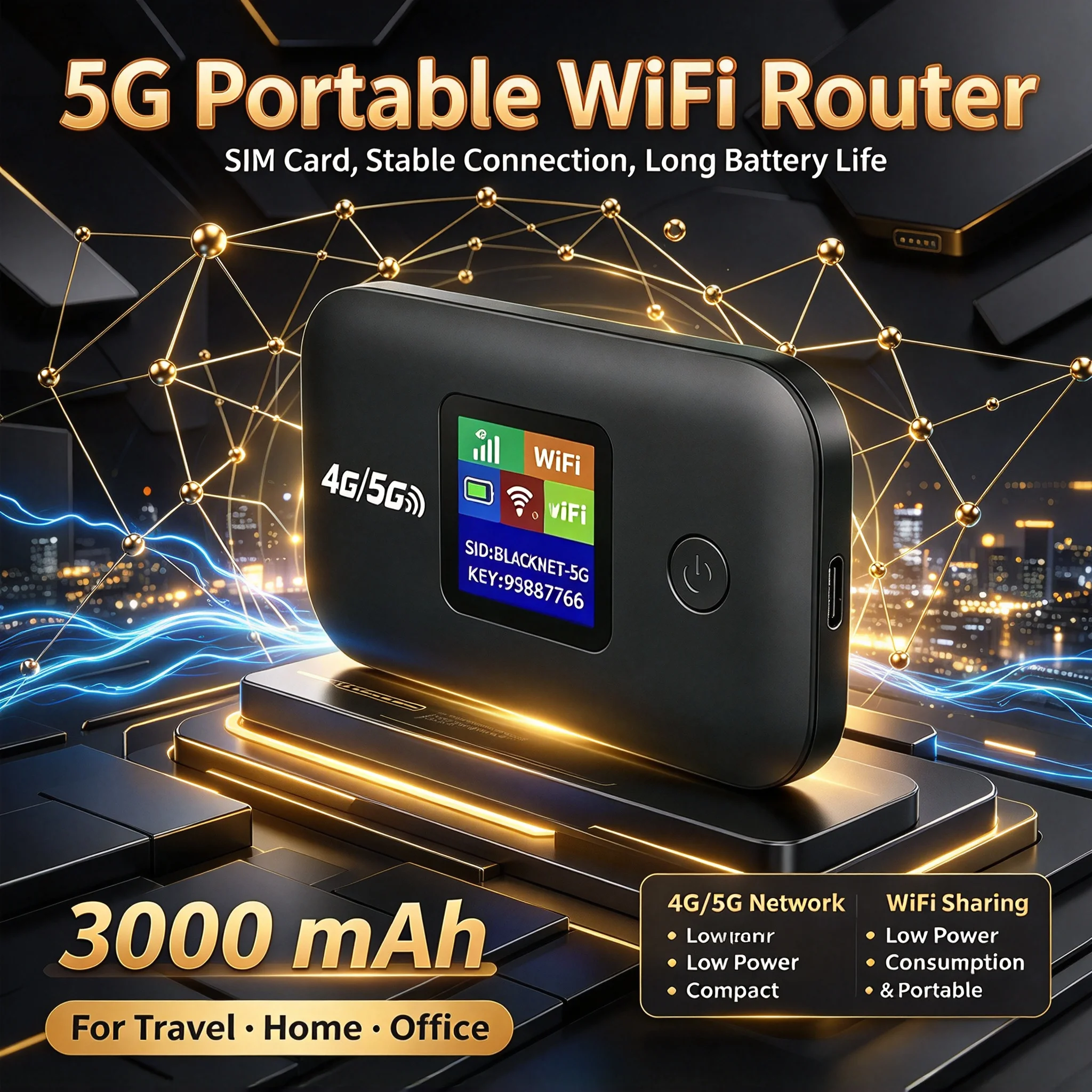 Portable 4G LTE 5G WiFi 6 Mobile Hotspot Router with SIM Card Slot Wireless Travel Router for Home Office Up to 10 Devices