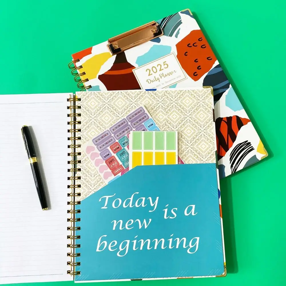 

With Plate Clamp 2025 English Agenda Book Daily Planner Monthly Calendar A4 Schedules Calendar Notepad Weekly Plan