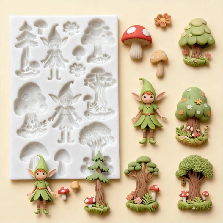 

3d Elf Castle Silicone Molds Forest Series Mushroom Gem Fondant Candy Chocolate Mould Baking Tools Cake Decoration Accessories