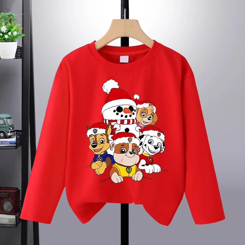 Paw Patrol Kerst T-shirt met lange mouwen voor jongens meisjes Cartoon Leuke Kerst T-shirts Kinderen Nieuwjaar Mode Kawaii Kleding