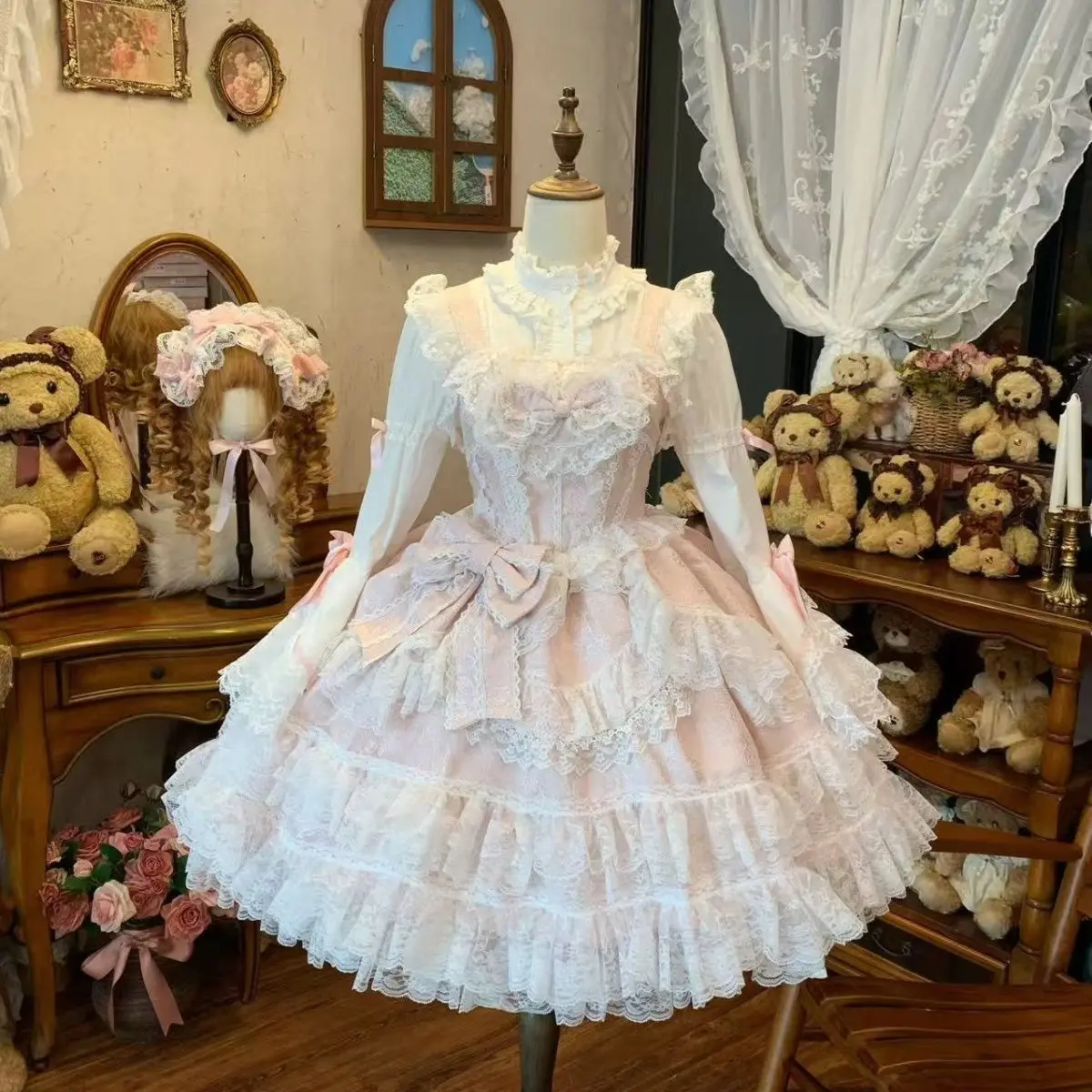 

Coalfell【 Thousand Layer Mist Island 】 Original Design Lolita Fairy Style Sweet Lace Edge Dress JSK Strap Puff Dress Summer