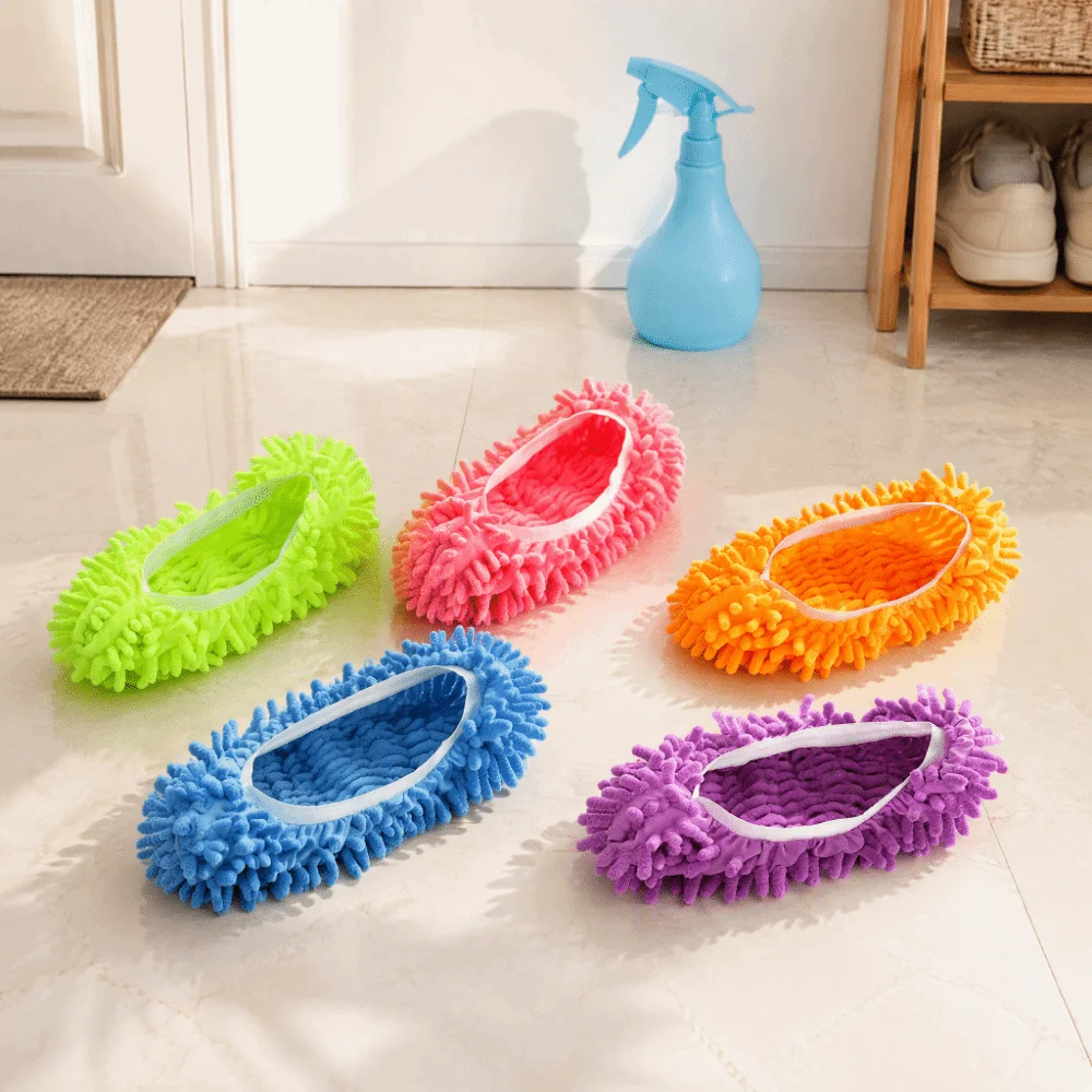 5 pairs Microfiber Mop Shoe Covers Machine Washable Strong Water Absorption Dust Mop Socks Non-Slip Sole Floor Cleaning Tools