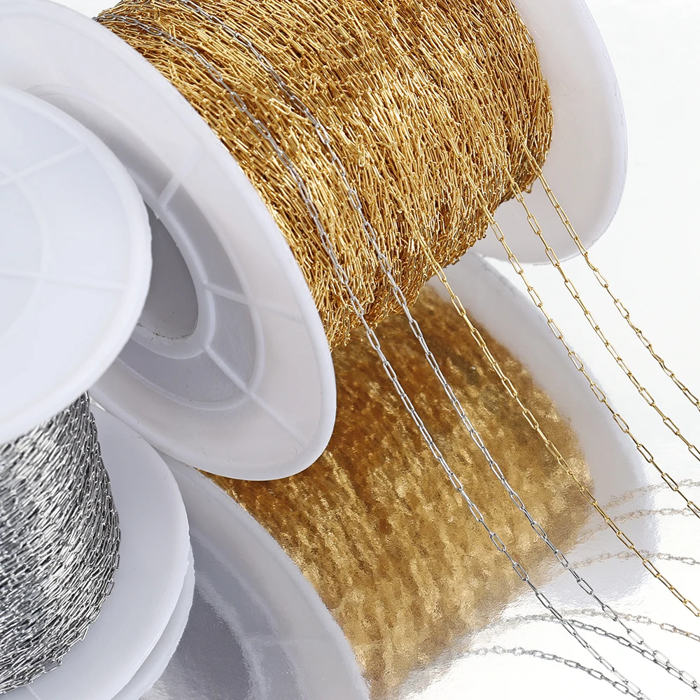 

10/2Meters Stainless Steel Paperclip Link Chain Thin Beading Cable Chains DIY Bracelet Necklace Jewelry Making Wholesale Bulk