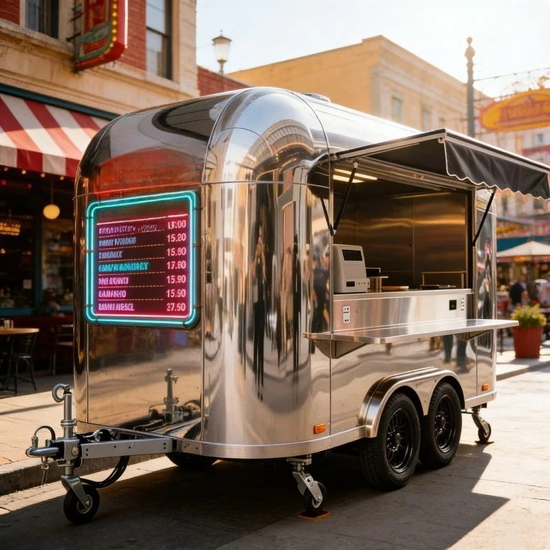 Stainless Steel Mobile Food Cart Commercial Fast Food Truck With Full Kitchen Equipment For Street Food Business