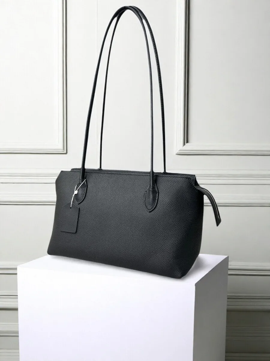 

2025 New Luxury Cowhide Leather Tote Bag Women's oulder Bag Underarm Bag Briti Sle Casual Large Size Pure Color