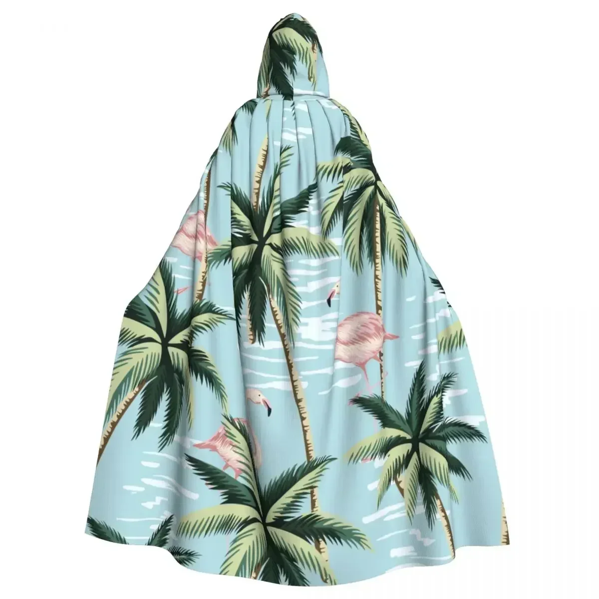 Cosplay Medieval Costumes Tropical Vintage Pink Flamingo And Palm Trees Hooded Cloak Capes Long Robes Jackets Coat Carnival