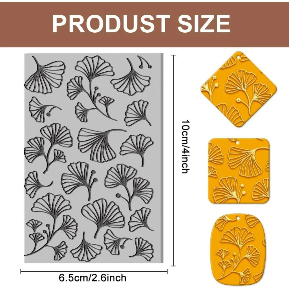 Ginkgo Biloba Clay Texture Mat Leaf Pattern Clay Modeling Pattern Pad Texture Sheets for Polymer Clay Making Earrings Jewelry
