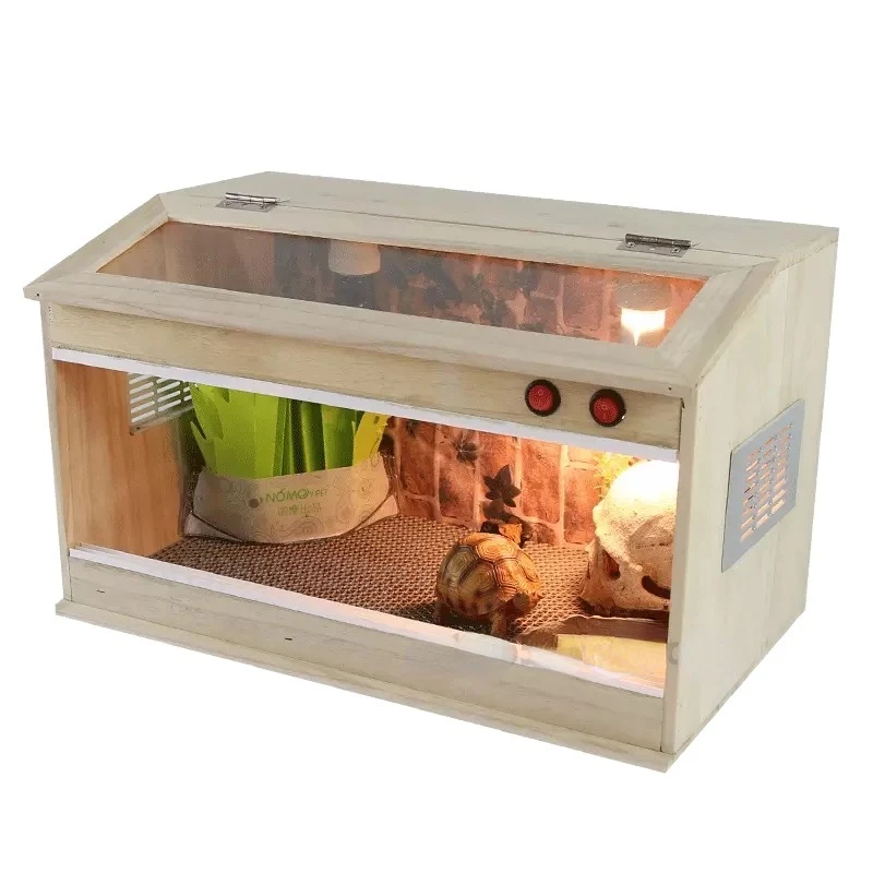 Reptile Solid Wood Inclined Plane Box  Tortoise Incubator Alien Pet Breeding Box Breathable Skylight