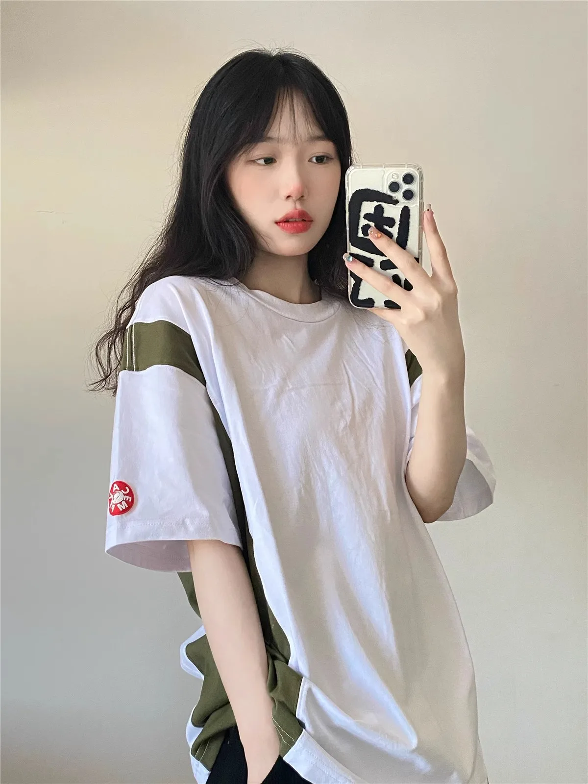 2024 CAVEMPT minimalist design color blocked short sleeved couple T-shirt student tee TX1252