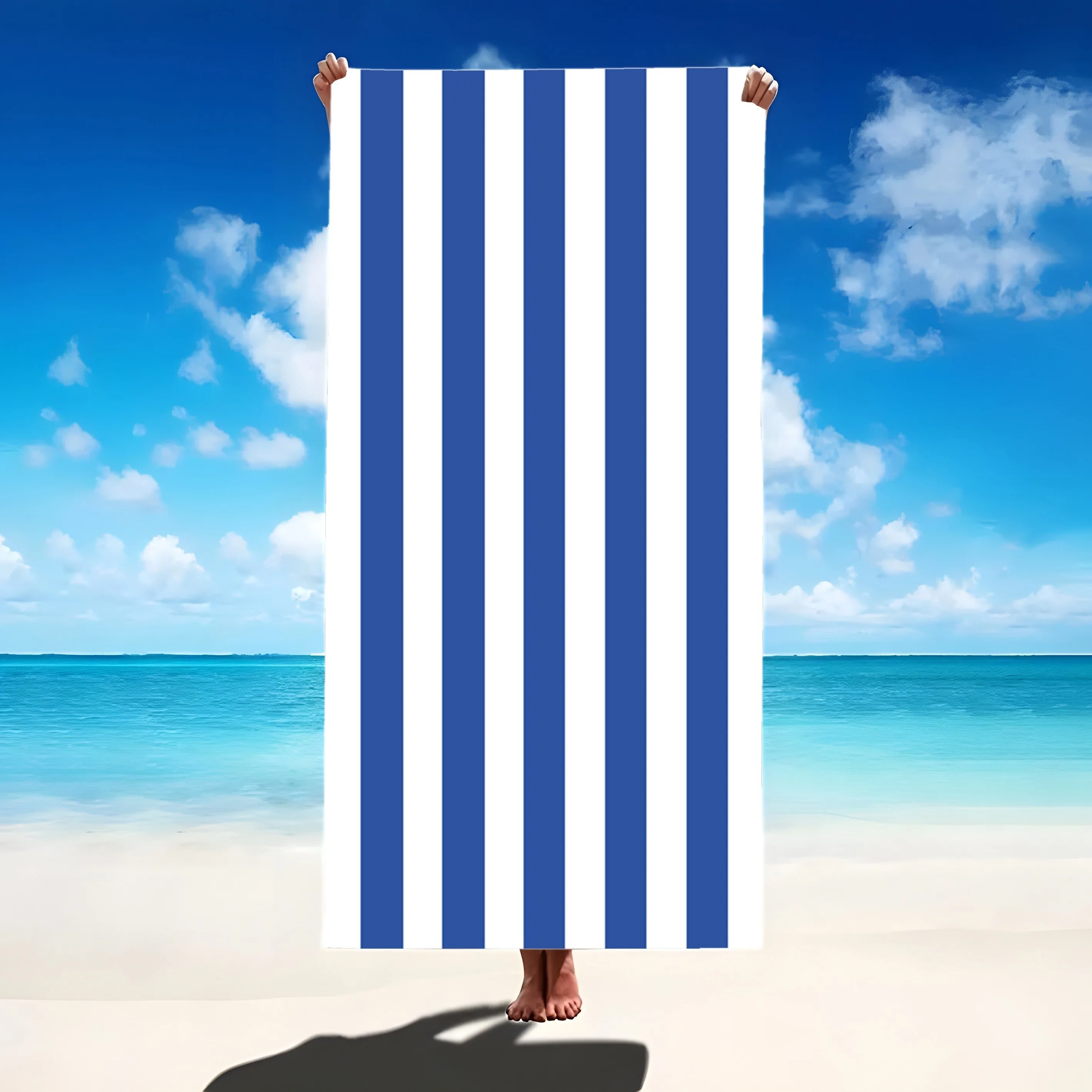 Oversized Blue & White Striped Large Beach Towel for Ultimate Sunbathing Suitable for towels, bath towels, beach towels