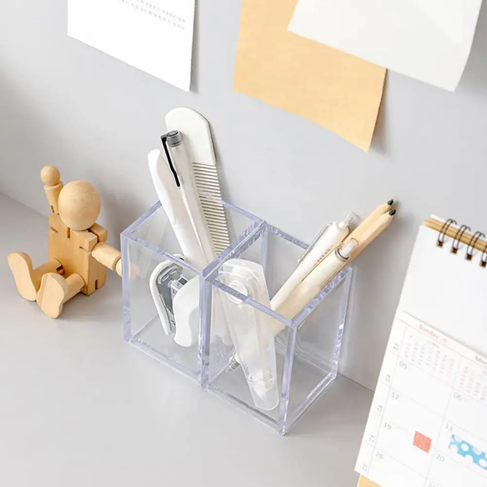 2Pcs Clear Acrylic Pen Holders Makeup Brush Holders Desktop Storage Organizers Stationery Storage Containers Acrylic Pen Holder