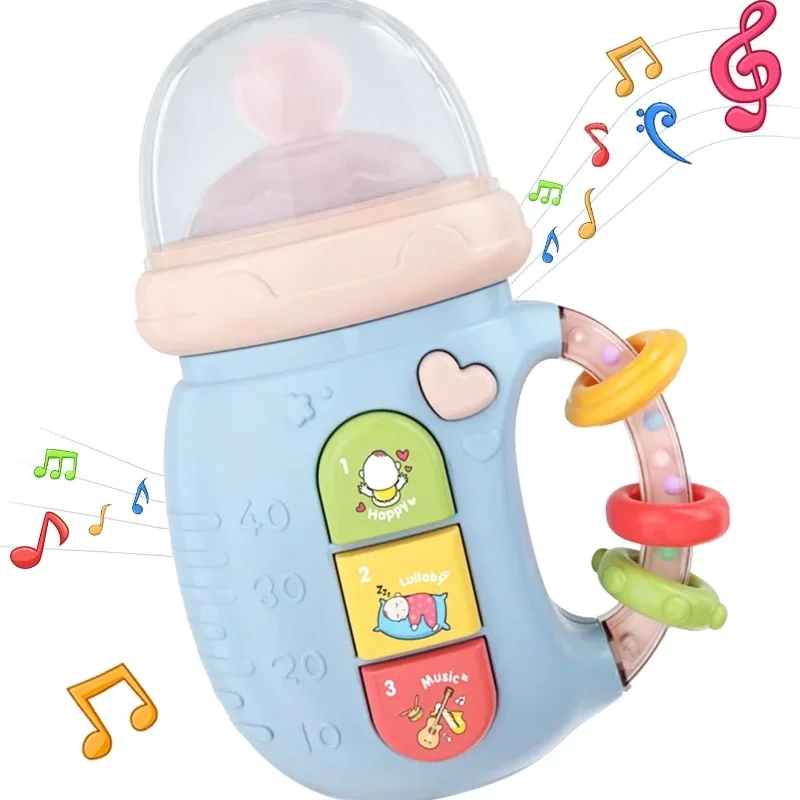 Cute Baby Bottle Light Up Music Toys for 18M+, Bottle Shape Teething Toys, Early Learning Educational Infant Toys for Baby