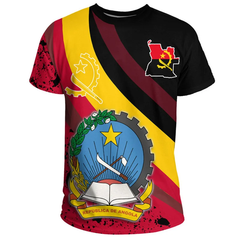 3D Printing The Republic-of Angola Map T Shirt Angola Coat Of Arms Flag Graphic Short Sleeves Vintage Ethnic Mens Clothing Tops