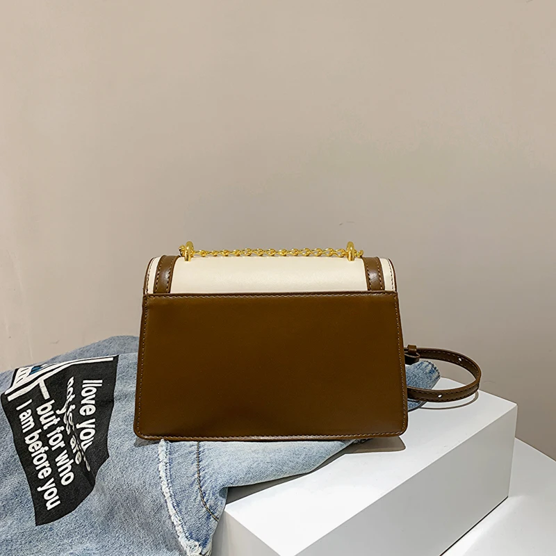 Women\'s PU Leather Square Bag Simple Contrasting Colors Small Flap Bag Designer Ladies Underarm Bag Chain Crossbody Bag 2023