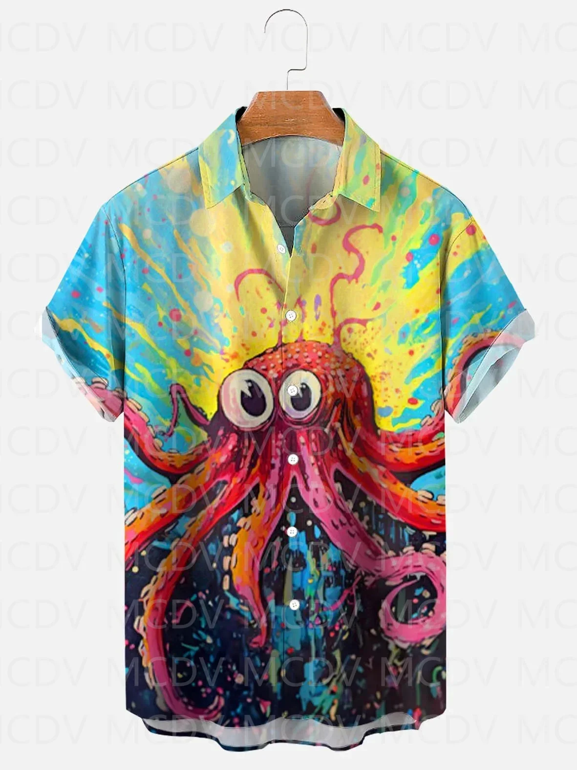 Ocean Octopus Art Peacock Feathers plaid Aloha Tie Dye Hippie Peace And Love Graphic Men's Vacation Beach Hawaiian Shirts
