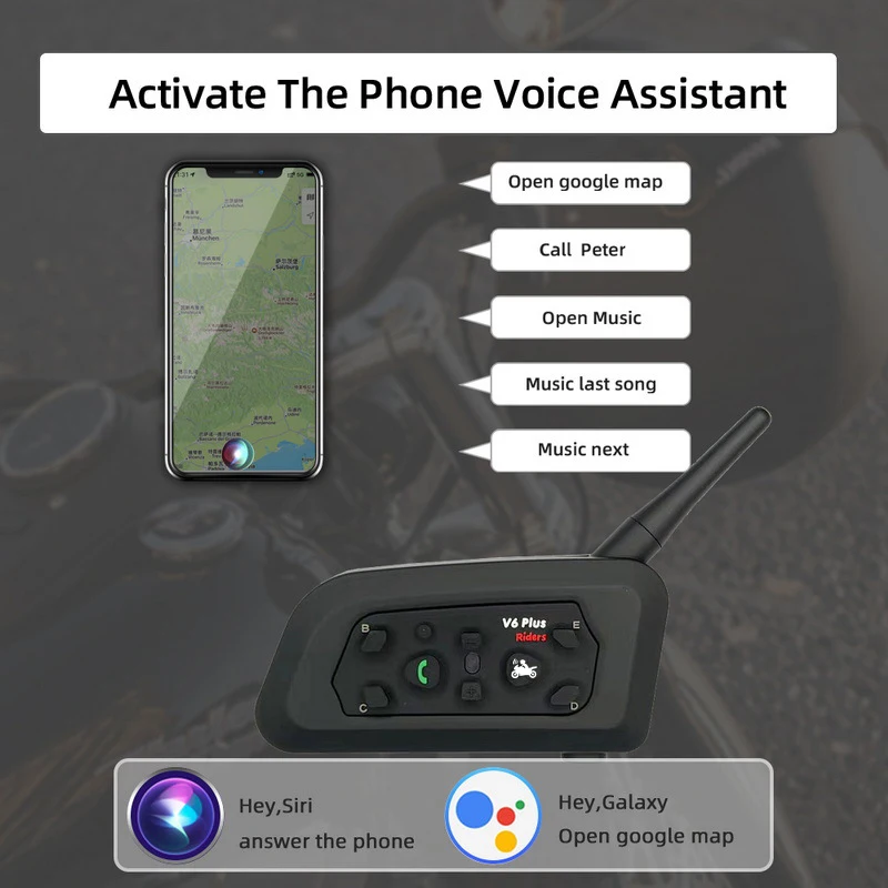 V6 plus motocykl helma interkom 2cestný 1500M Bluetooth náhlavní dorozumívání systém vodotěsný hlas asistent hluk snižování