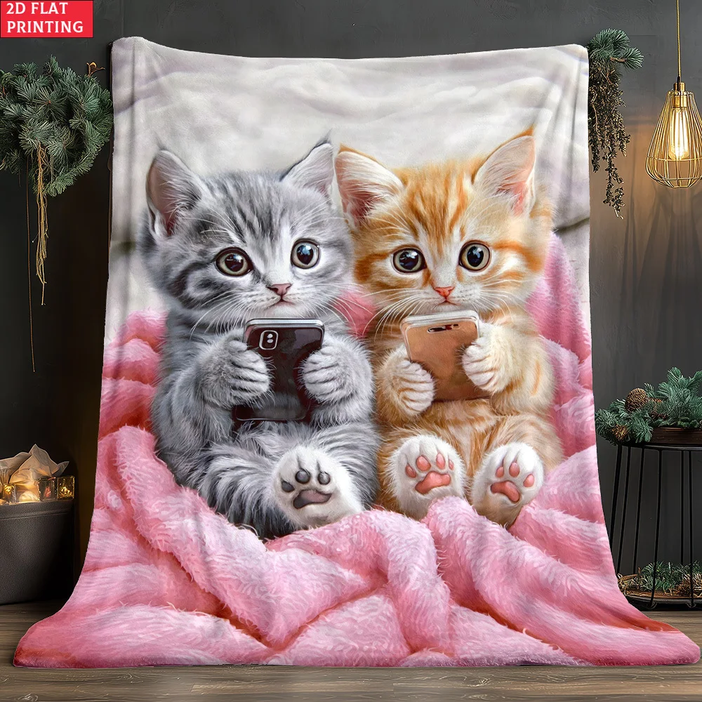Cute Kitten Pair Photo Blanket Throw for Pet Lovers Cozy Gift for Couch Decor