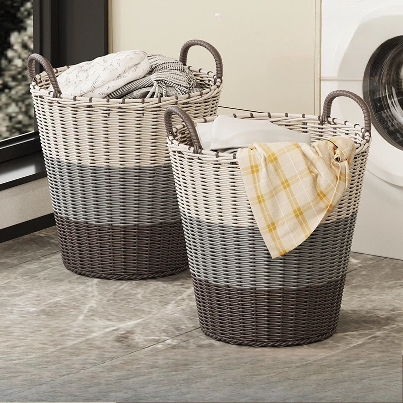 

Large Capacity Rattan Woven Storage Basket with Hand Held Toy Clothes Hollowed Out Breathable Rattan Woven Laundry Basket