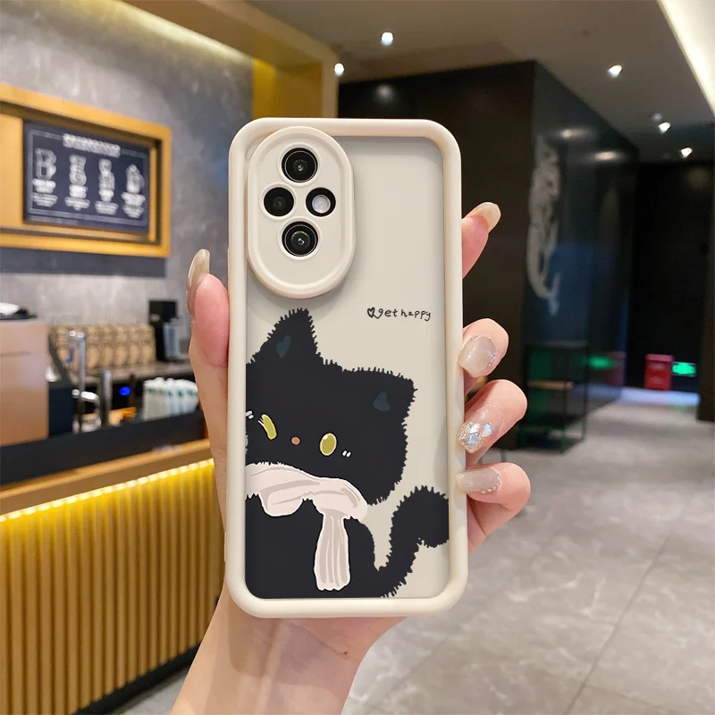 Cute Cartoon White Black Cat Couple Phone Case for OnePlus 10R 11 Nord CE2 CE3 CE4 Lite 5G ACE2 ACE3 4G Shockproof Covers Fundas view 3