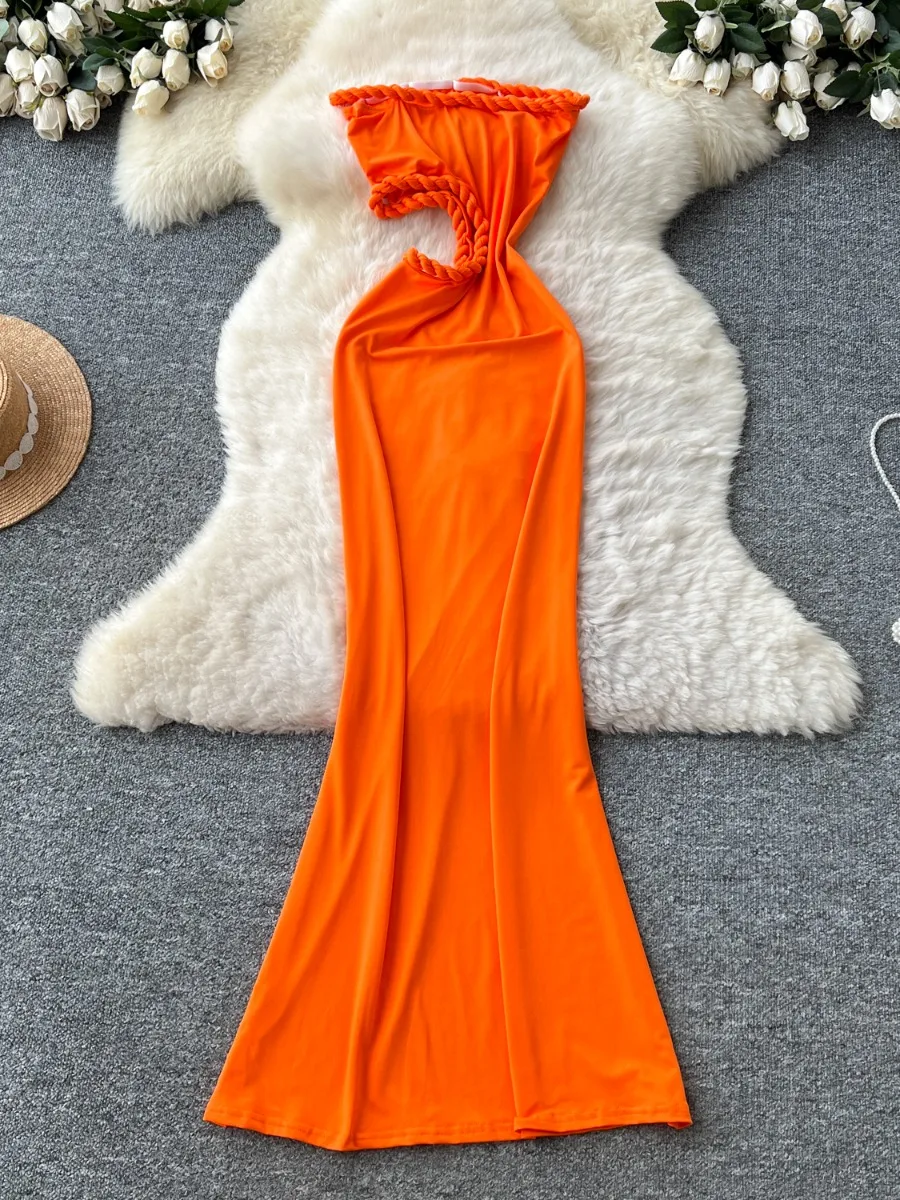 Foamlina dopamina chica caliente vestido de tubo sin tirantes mujeres verano recorte Twist diseño Irregular único hermoso vestido largo