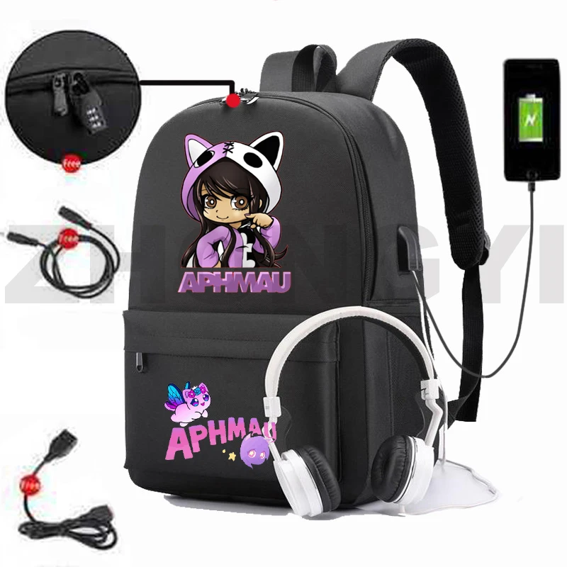 

Hot Anime As A Cat Bag USB Charging Anti-theft Schoolbags for Teenage Girls Aphmau Back Pack Aphmau Merch Backpack Women