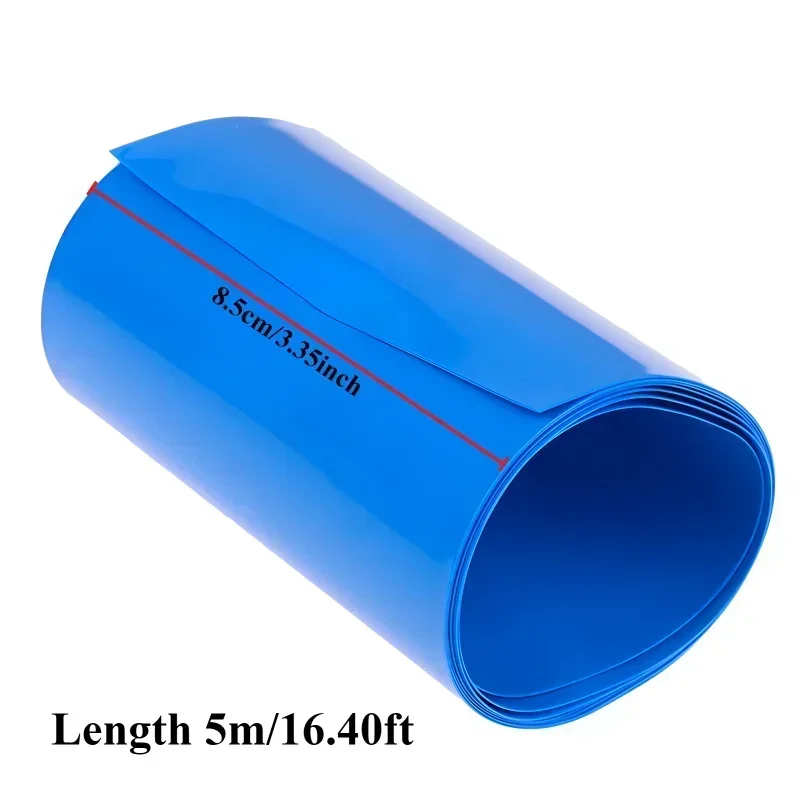 5m DIY Battery Pack Power Supply PVC Wrapped Heat Shrink Tubing, Durable Insulation, Environmentally Friendly, Blue, Width 85mm