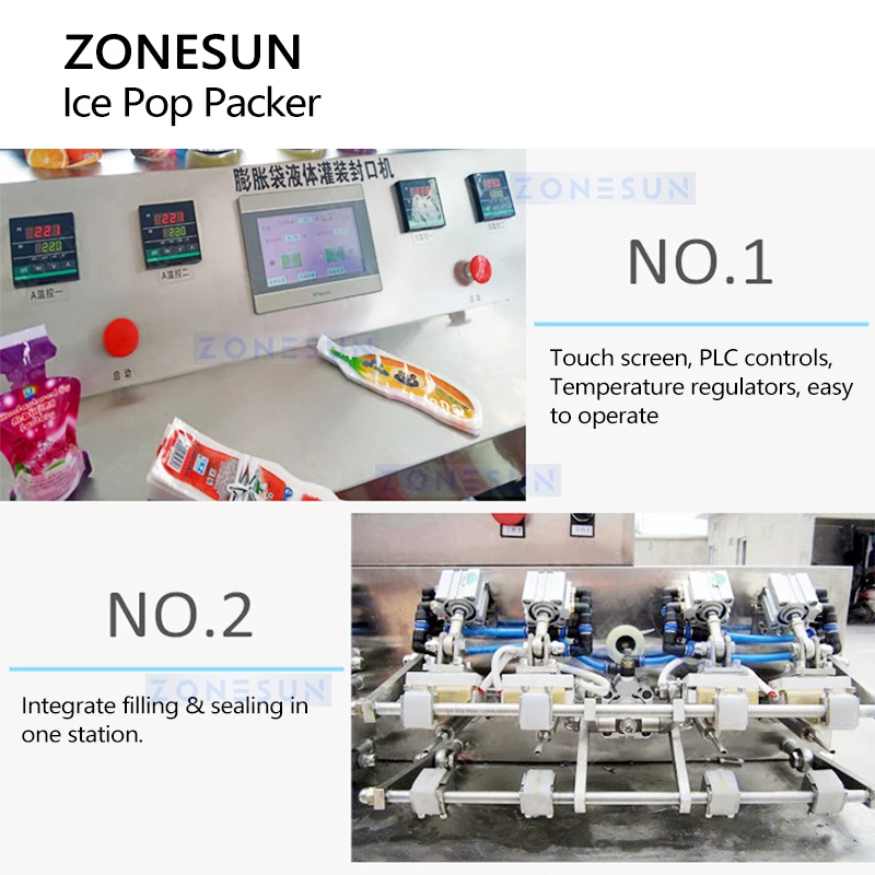 ZONESUN ZS-FS8 8-Head Auto Liquid Pouch Filling Sealing Machine Ice Pop Packer Stick Packing Machine for Juice, Jelly, Ice Lolly