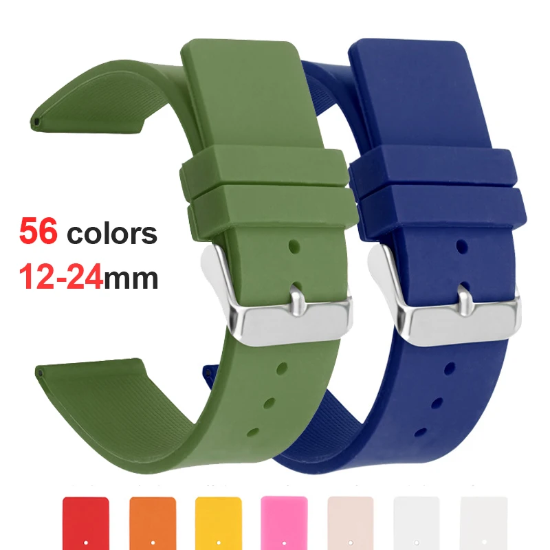 Silicone Rubber Watchband 12 14 16mm 18mm 20mm 22mm 24mm Women Men Wristband Polished Buckle Strap Waterproof Sports Watch Belt