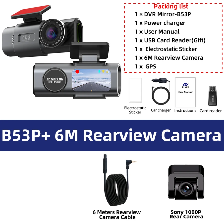 Dash Cam 4K GPS WIFI APP 24H Nachtsicht Mini Optional Hinten Objektiv Dashcam Auto DVR Video Recorder kamera Für Auto Black Box