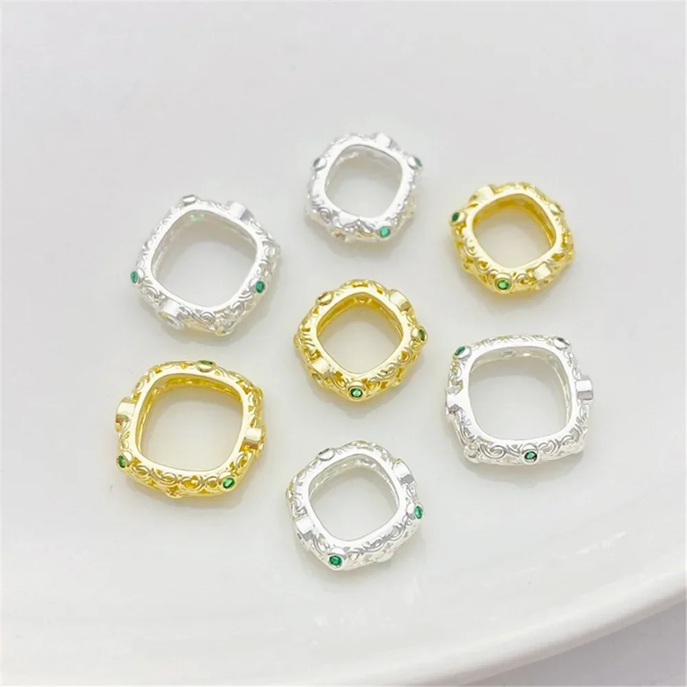 14K الذهب الأخضر الزركونيوم مربع مجموعة حبة حلقة حقيبة حبة حلقة اليدوية DIY سلسلة سوار قلادة مجوهرات المواد الملحقات