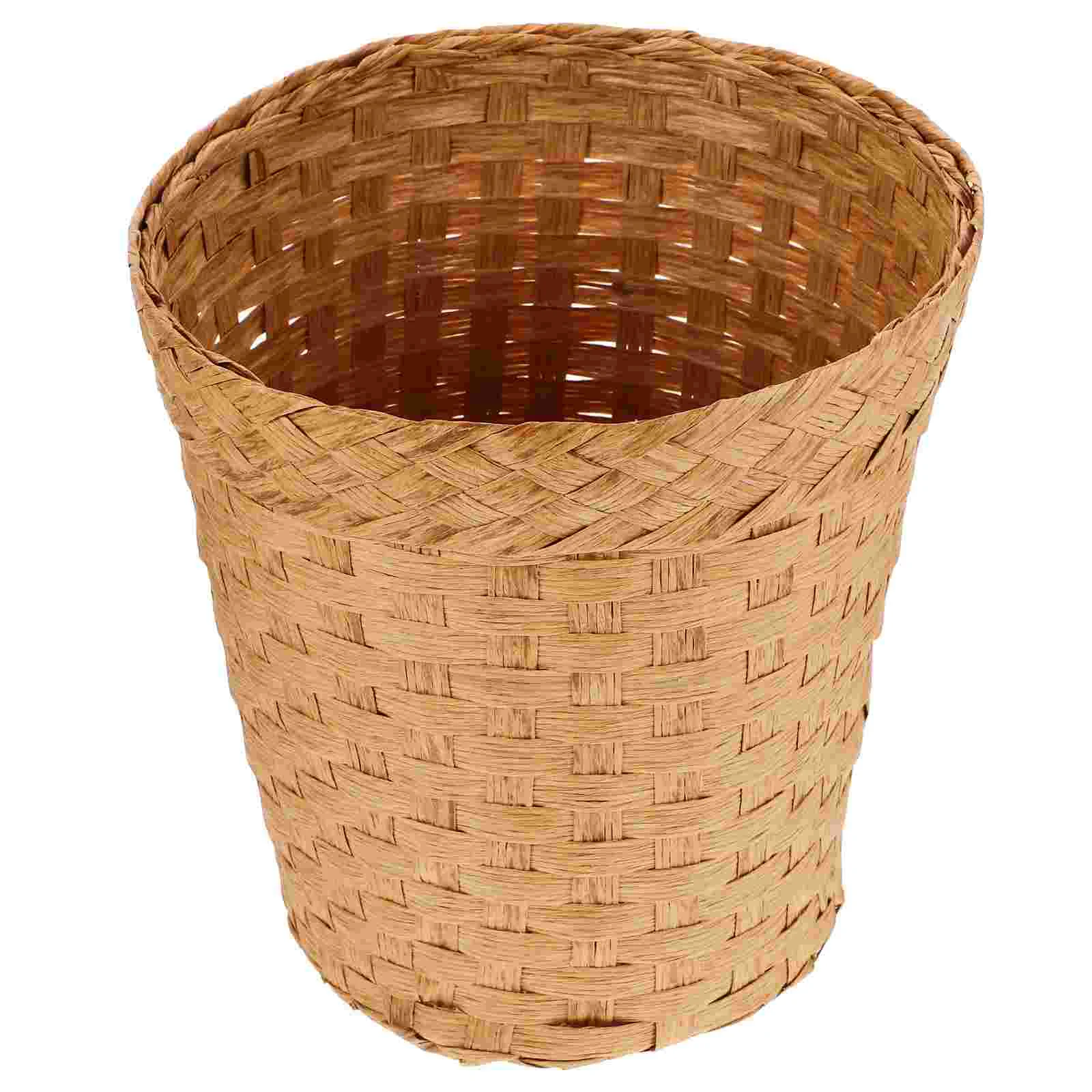 Rattan Handwoven Trash Can Wicker Waste Basket Storage Office Fruit Sundries Square Baskets for Bathroom Pencil