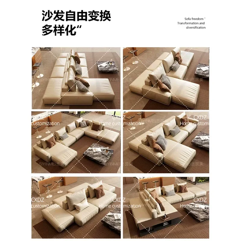 Large Double Sided Leather Sofa Modular Island Sectional Two Way Seating Couch for Villa Living Room Modern Furniture
