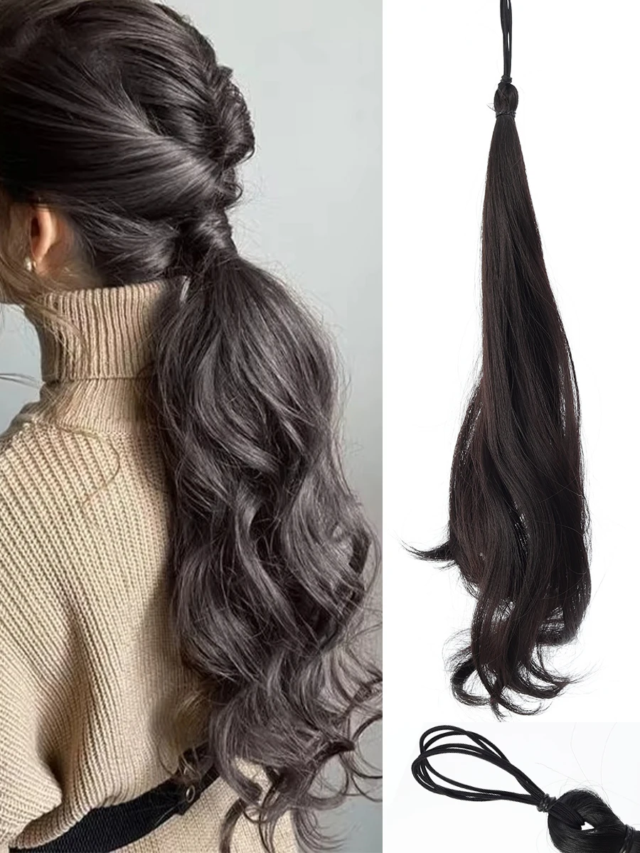 Synthetic 18inch long curly wavy ponytail wig, elastic headband hair accessory, ponytail extension for women party daily use