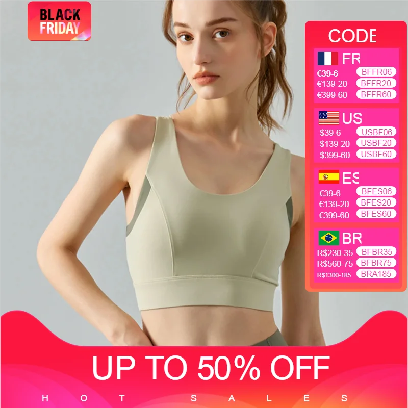 

Racerback High Impact Sports Bra Women Adjustable Strap Gym Fitness Bra Shockproof Push Up Active Top Summer Activewear Clothing