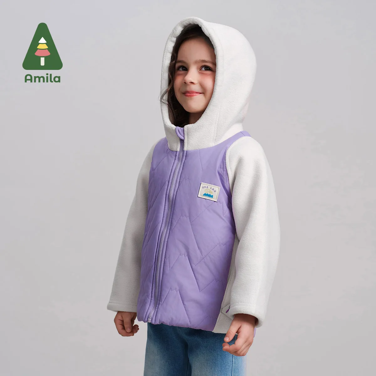 Amila Baby Coat 2024 Autumn New Boys And Girls Splicing Anti-Static Polar Fleece Lightweight Warm Casual Children’s Cardigan