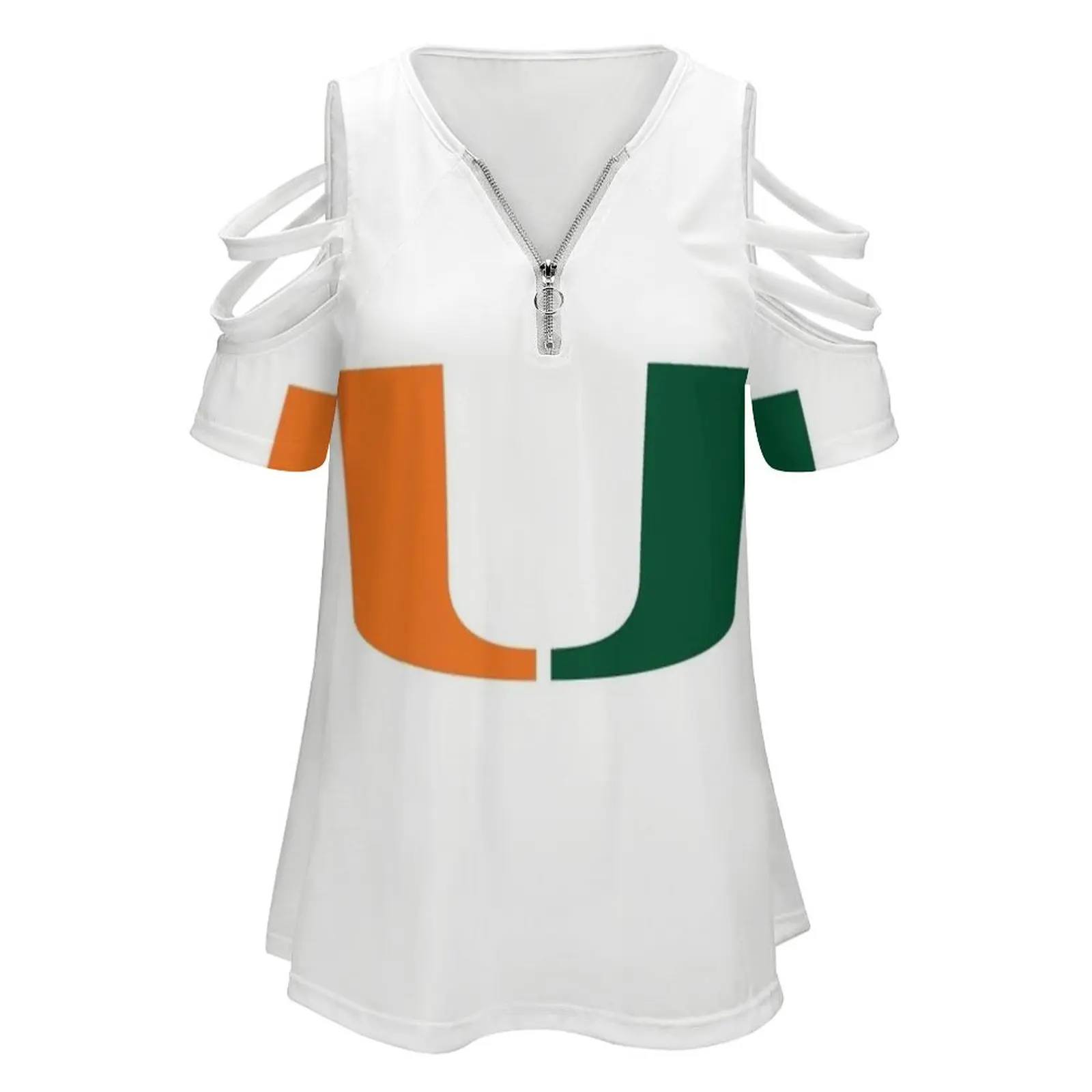 University Of Miami New Fashion Zip Off Shoulder Top Short-Sleeve Women Shirt University Of Miami Florida March Madness