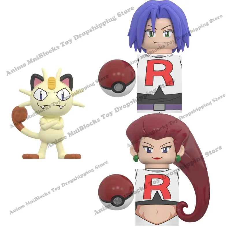 Pokemon Ash Ketchum Poké Ball Anime Bricks Pikachu Jessie James Meowth Building Blocks Assembly Dolls Mini Action Toy Figura