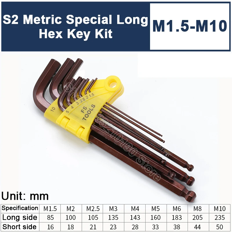 

9Pcs/set Extra-long Hexagon Hex Key Magnetic Ball End S2 Steel With L Type Allen Wrench Ball Torx Star Head Spanner Kit M1.5-M10