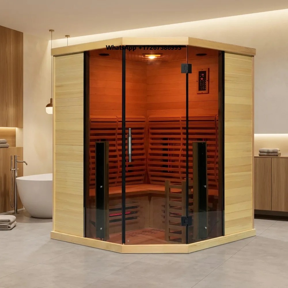 Factory Supply Corner Hybrid Infrared Sauna and Steam Sauna Combined Hybrid Sauna Room