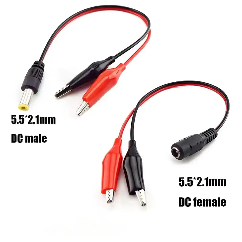 2 Alligator Clip To 1 Male Or Female DC Power Plug Connector Adapter DC 5.5*2.1mm Clips Crocodile Test Leads