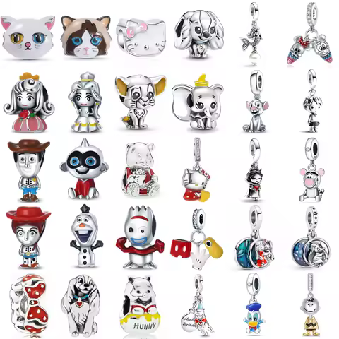 925 Silver Miniso Disney Series Hudi Belle Princess Dumbo Kitty Cowboy Cartoon Beaded Original DIY Bracelet Necklace Accessories