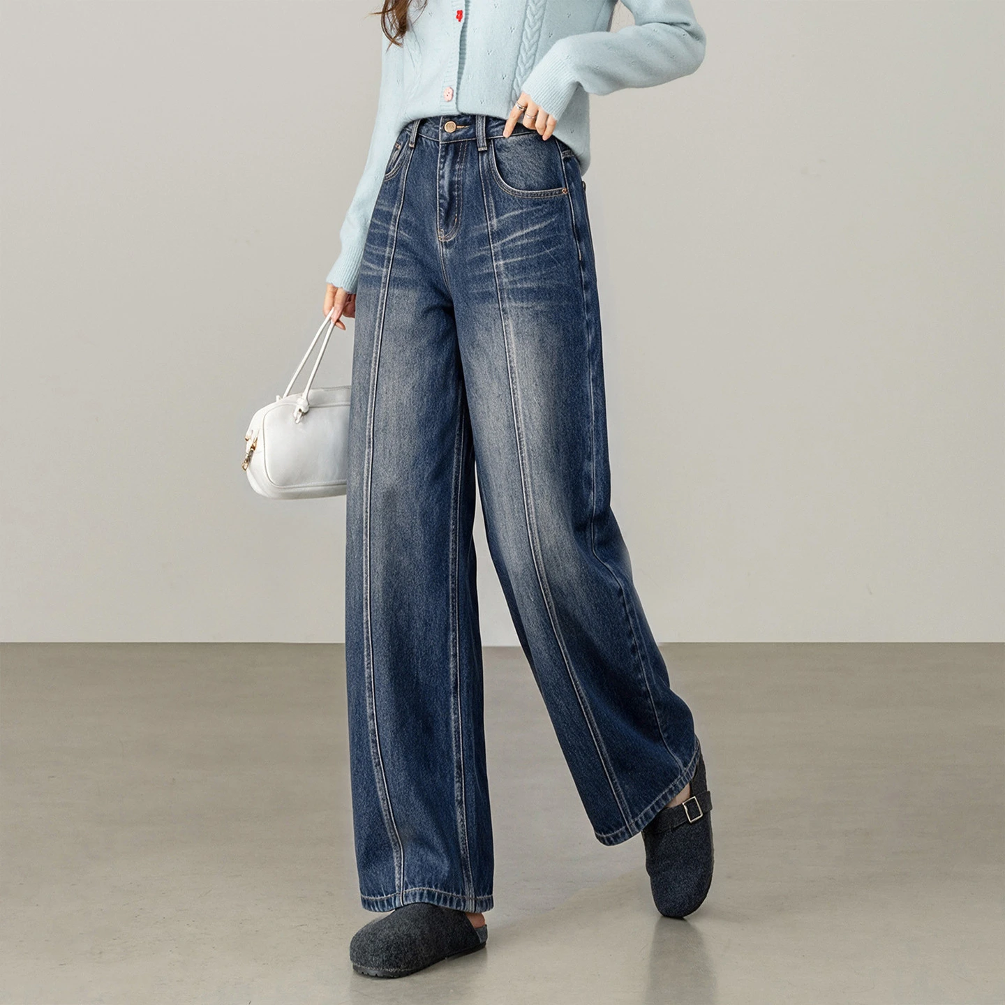 SENTUBILA Women's Denim Pants 2026 High Waist Curved Wide Leg Pants Loose Slim Daily Casual Commuter Winter Clothes W63NH9026