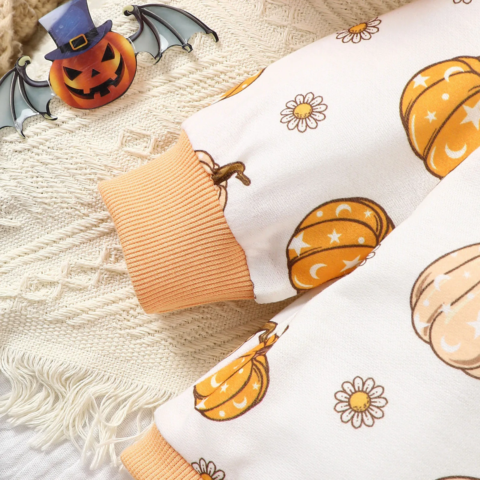 0-1years Autumn Baby Girls Rompers Clothes Newborn Infant Long Sleeve Crew Neck Pumpkin Print Jumpsuit Newborn Halloween Costume