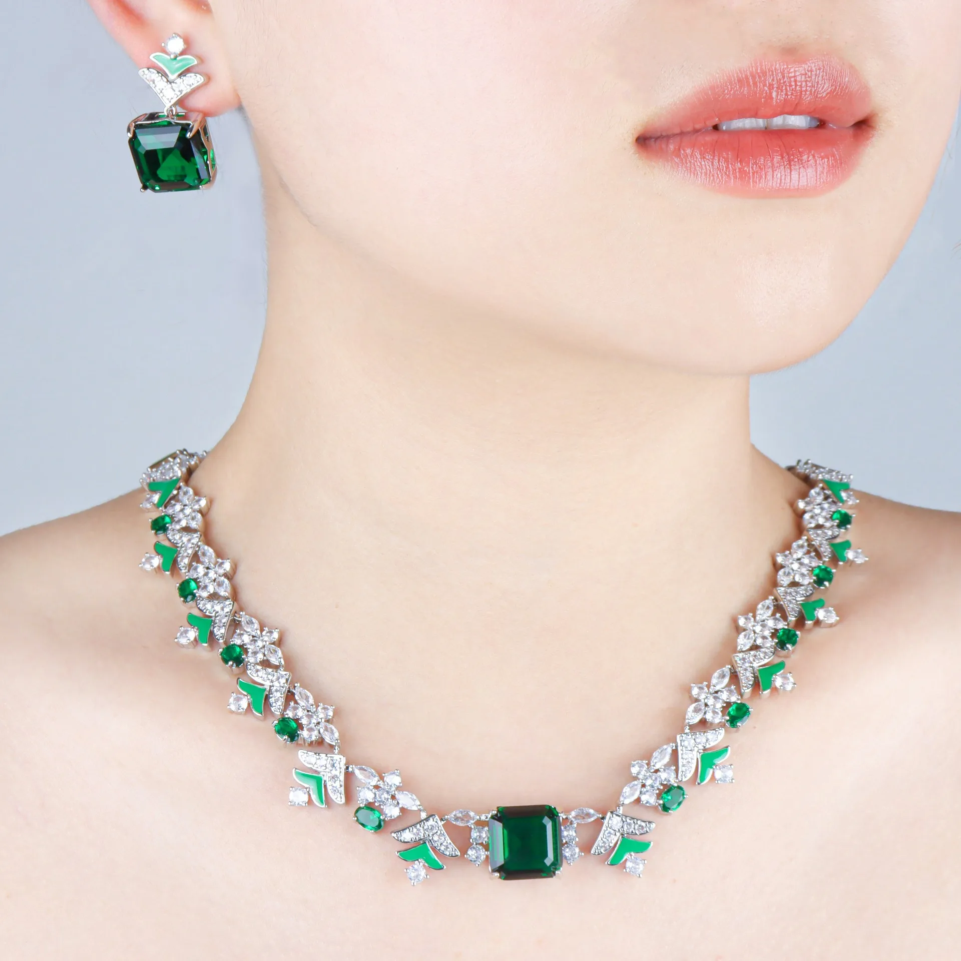 

Luxury Square Cubic Zircon Wedding Necklace Earring Jewelry Set for Women 2pcs Set Dubai Nigeria Bridal Gift